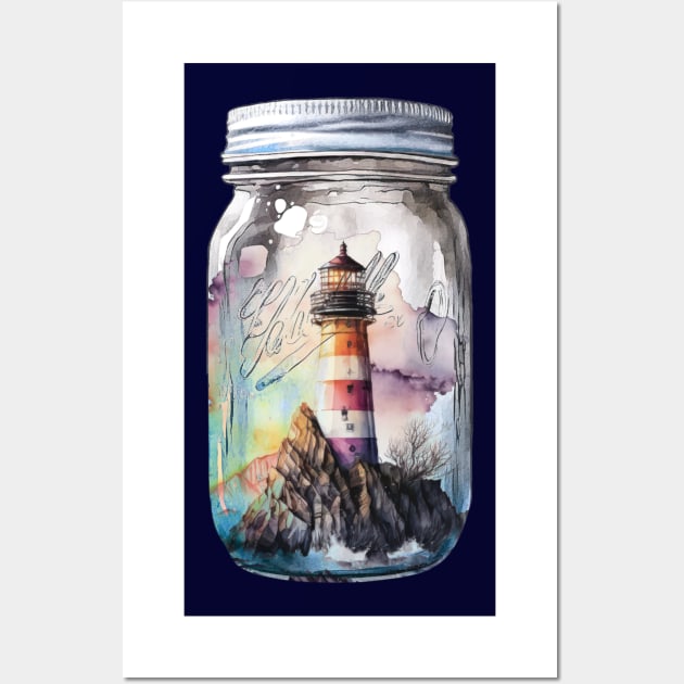 Lighthouse on Rock Jar Wall Art by ginkelmier@gmail.com